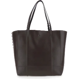 Roam brown Shopper with double handles and embossed logo in leather for women