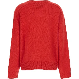 Boyfriend Crewneck Sweater with round neck and long sleeves in red cashmere for women