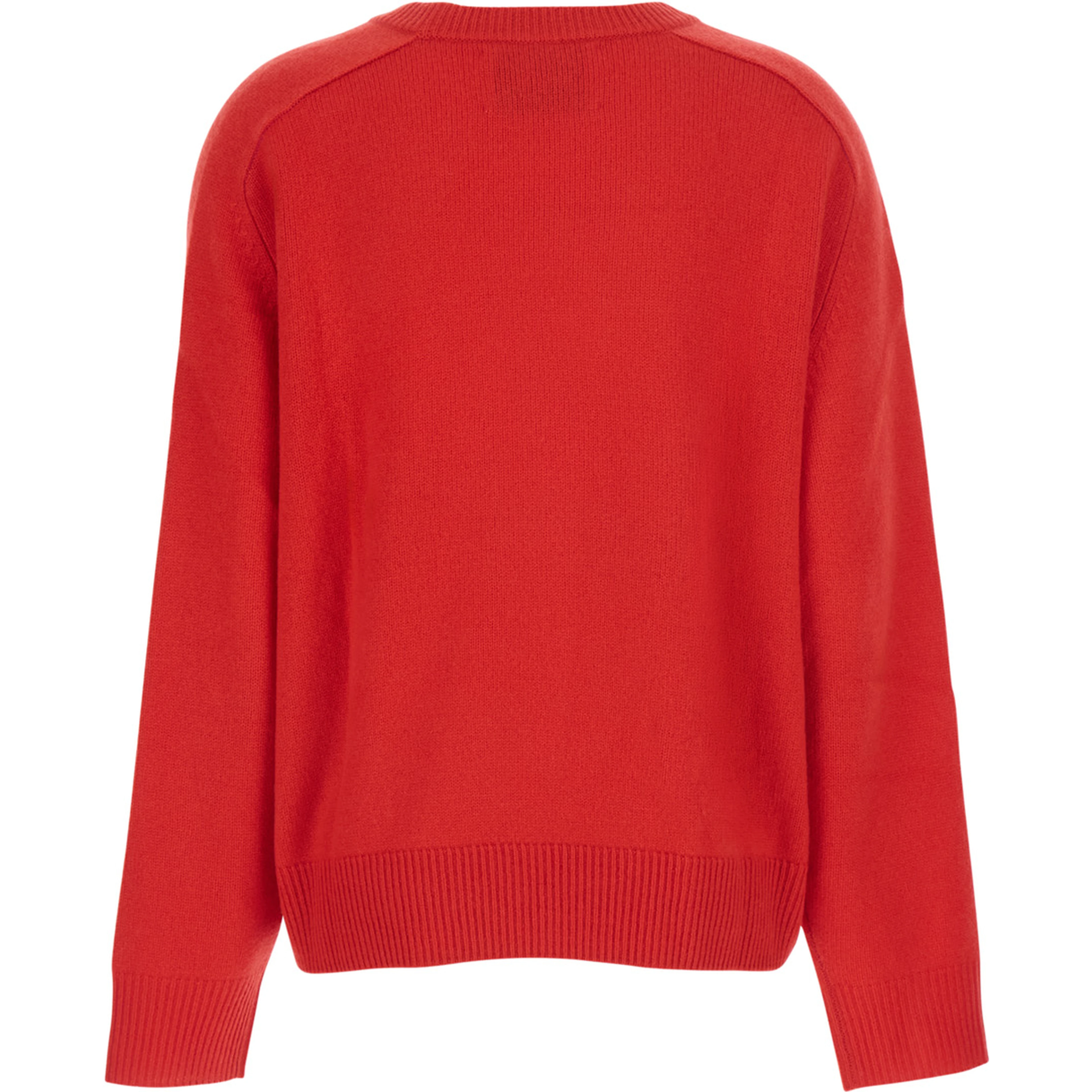 Boyfriend Crewneck Sweater with round neck and long sleeves in red cashmere for women