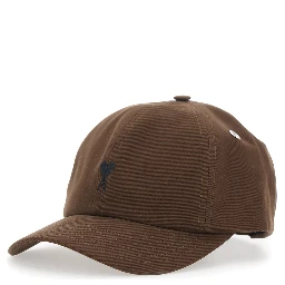Brown Baseball Cap with Curved Brim and ADC Embroidery on the Front in Cotton for Men
