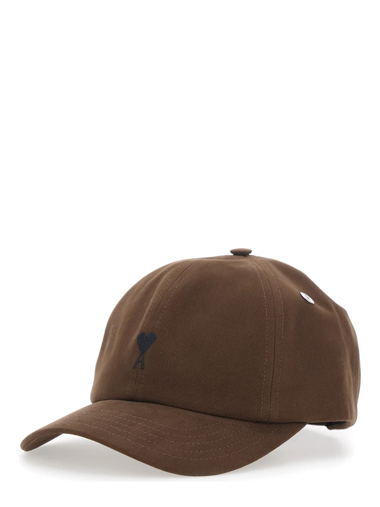 Brown Baseball Cap with Curved Brim and ADC Embroidery on the Front in Cotton for Men