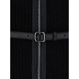 Black Shirt Collar Dress with Waist Belt in Viscose Women
