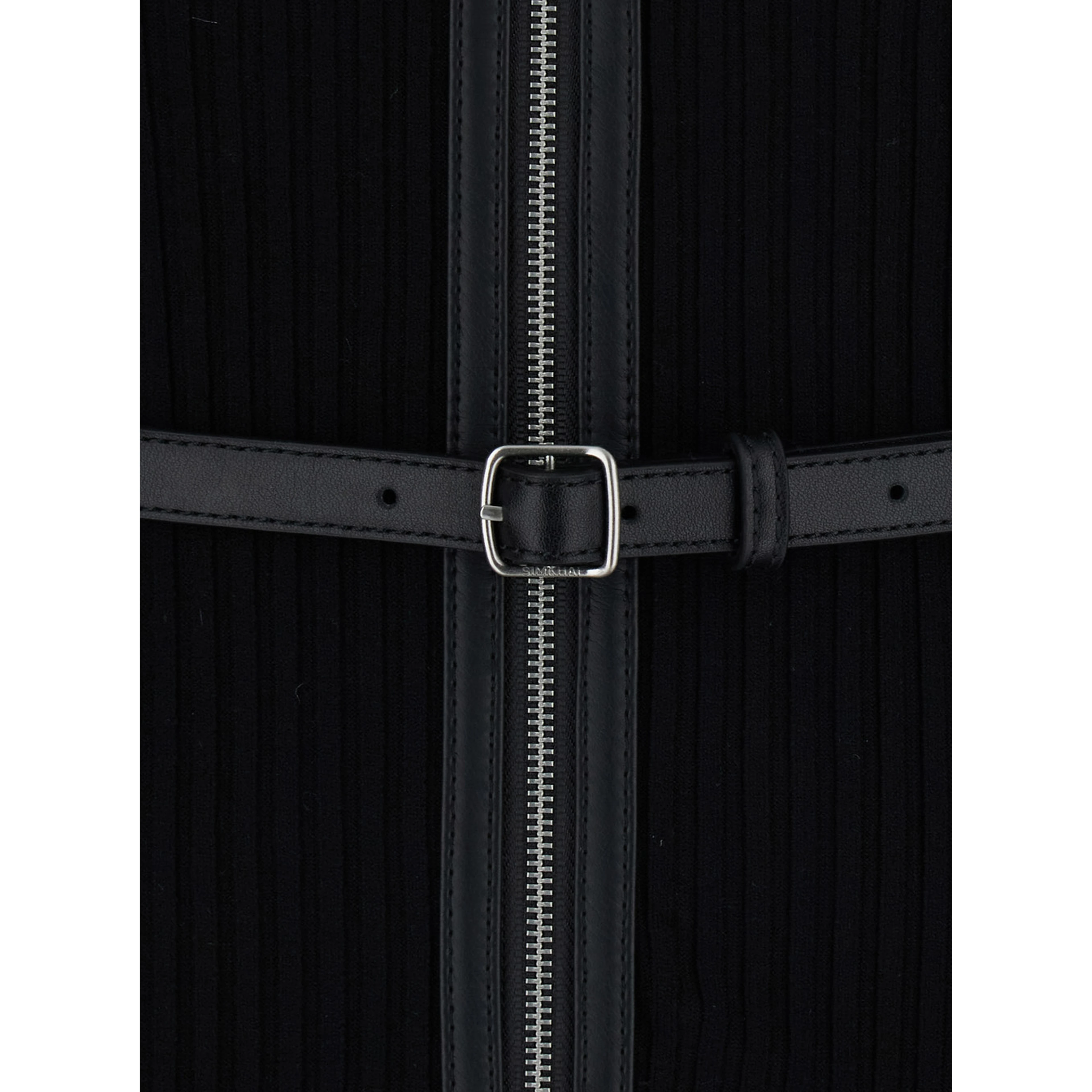 Black Shirt Collar Dress with Waist Belt in Viscose Women