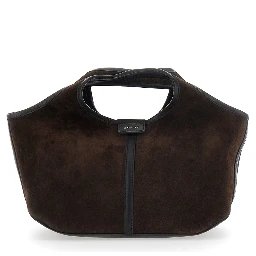 Douce Brown Handbag with Logo Patch on the Front in Suede for Women