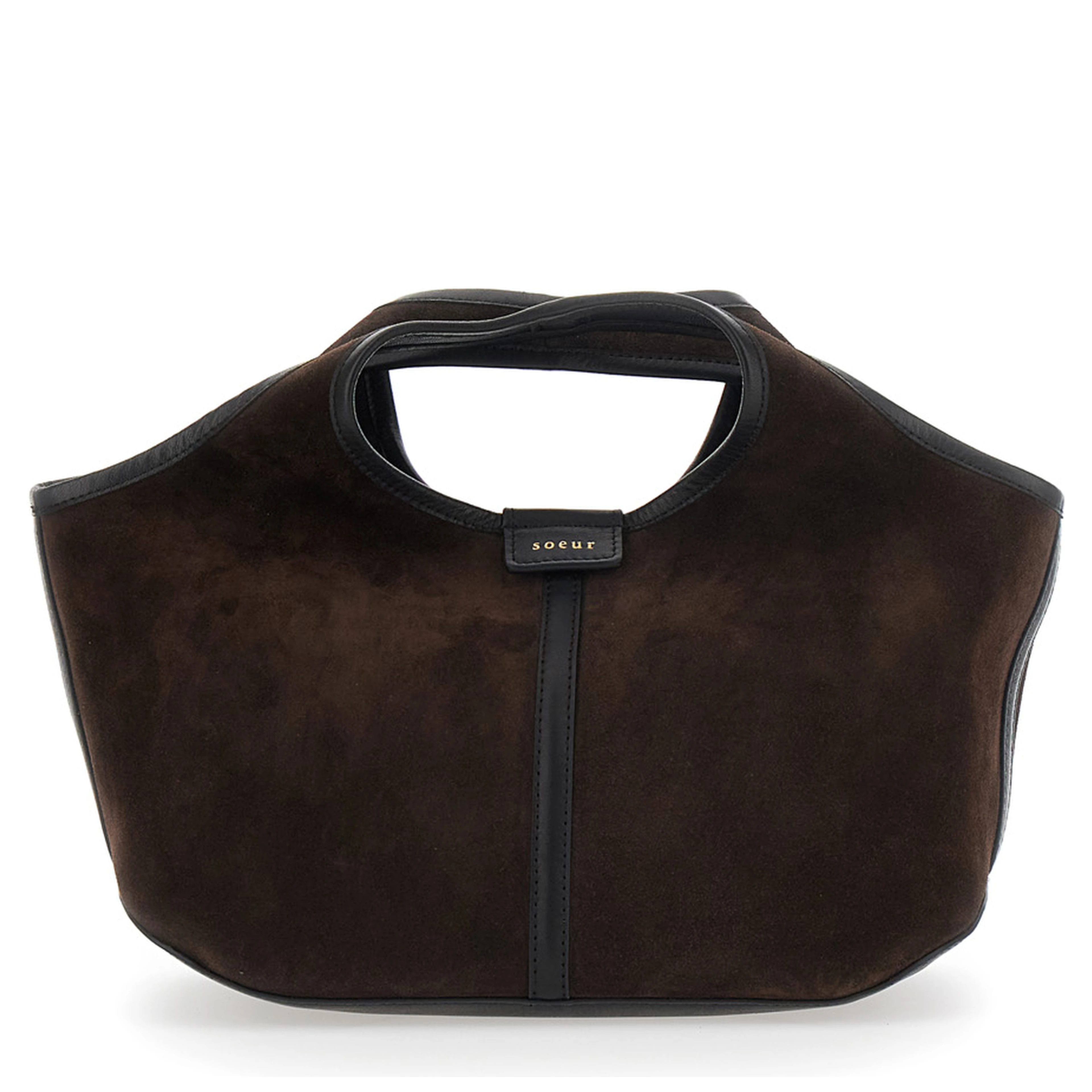 Douce Brown Handbag with Logo Patch on the Front in Suede for Women