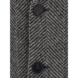 Resca Grey Single-breasted Coat with Peak revers and Houndstooth Motif in wool for men