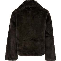 Jacket Elis with Ecoleather collar and long sleeves in 100% Recycled Polyester brown woman