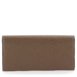 Brown Wallet with T-lock closure in leather for women