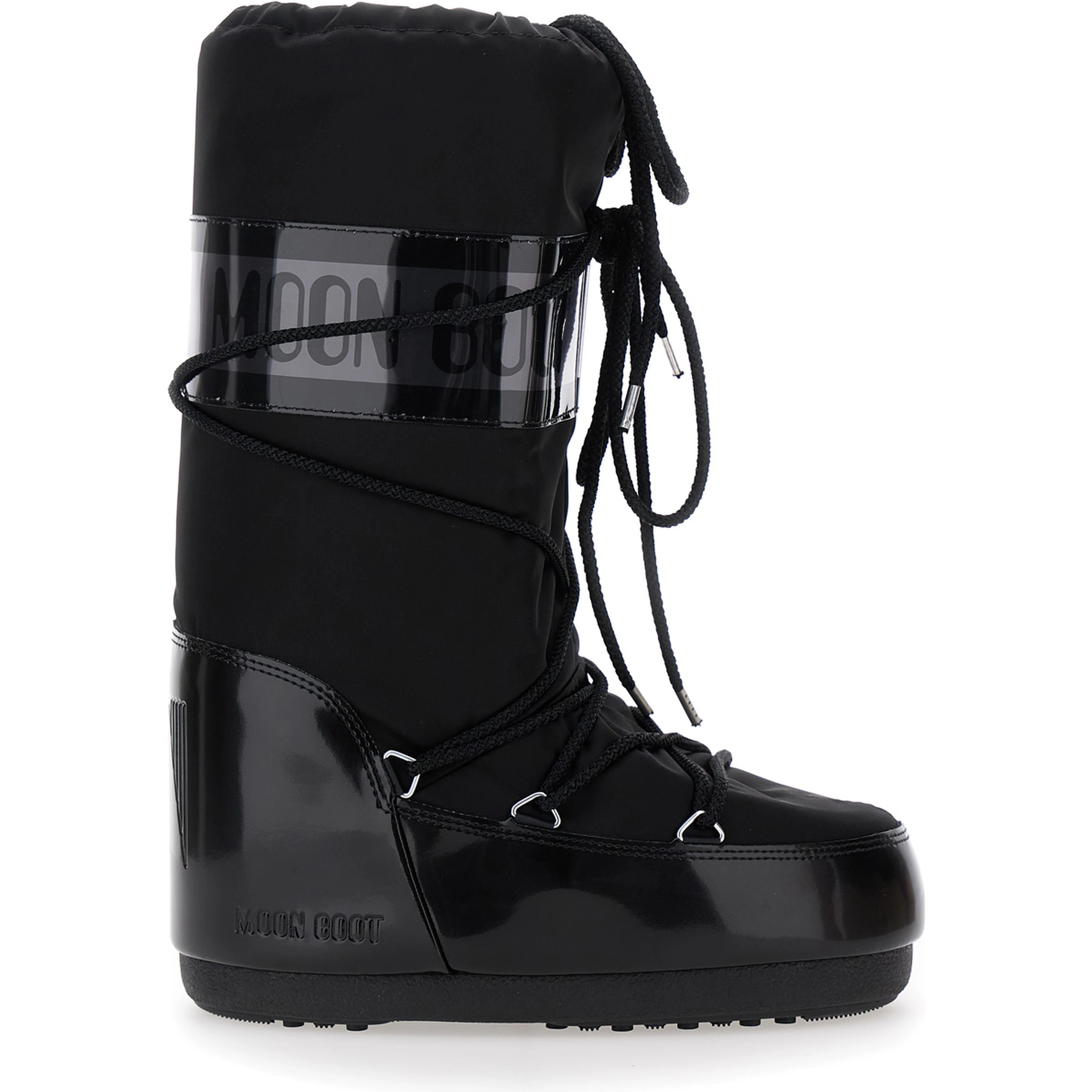 Snow Boots Icon with Maxi Logo Print on the Side in Black Tech Fabric for Women