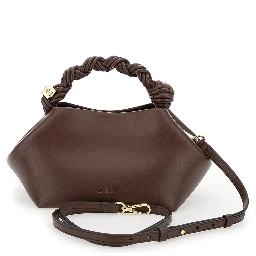 Small Ganni Bou Brown Handbag with Butterfly Logo and Hand-Braided Strands in Leather Woman