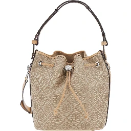 Beige Handbag with Adjustable and Removable Shoulder Strap and All-Over Logo Monogram in  Canvas for Women