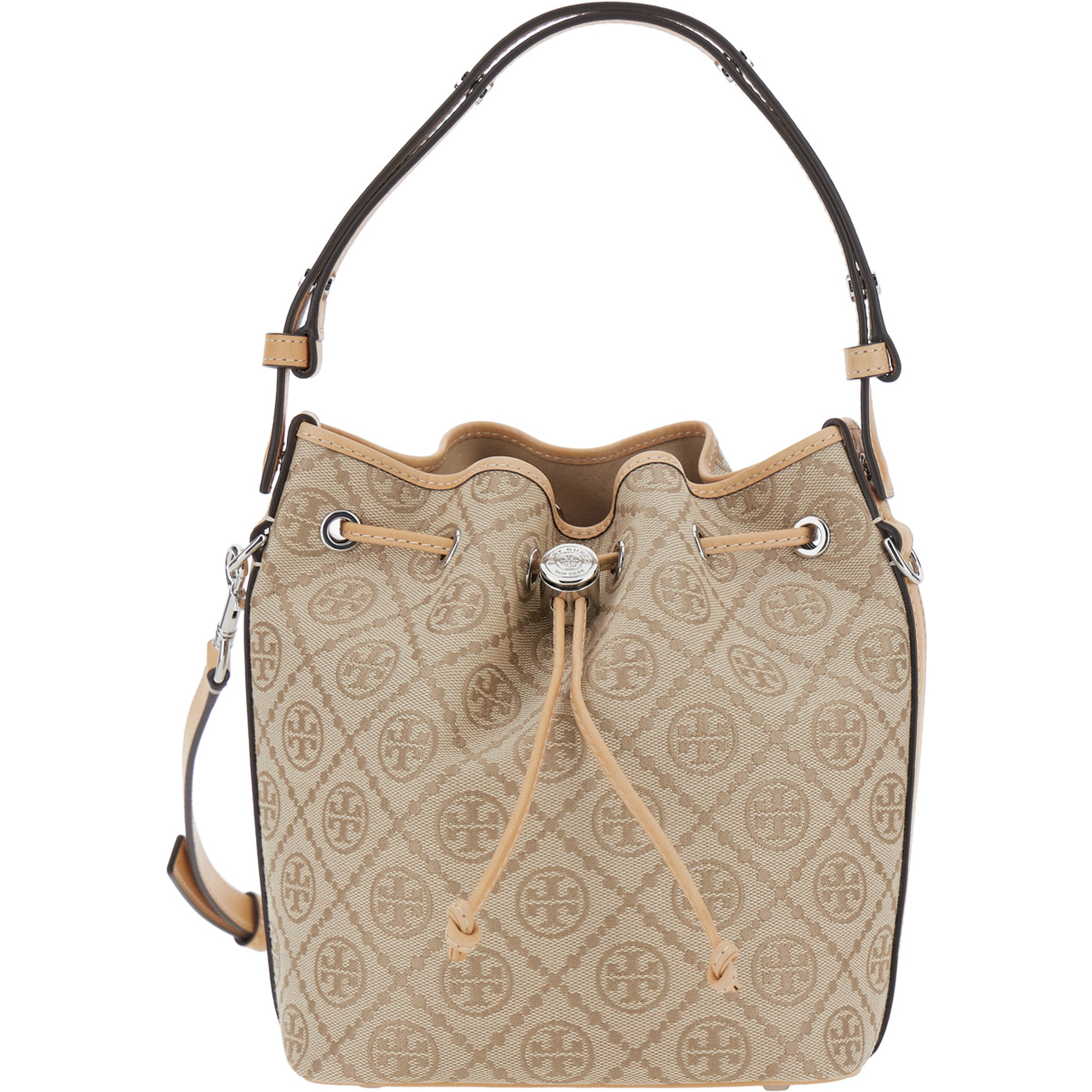 Beige Handbag with Adjustable and Removable Shoulder Strap and All-Over Logo Monogram in  Canvas for Women
