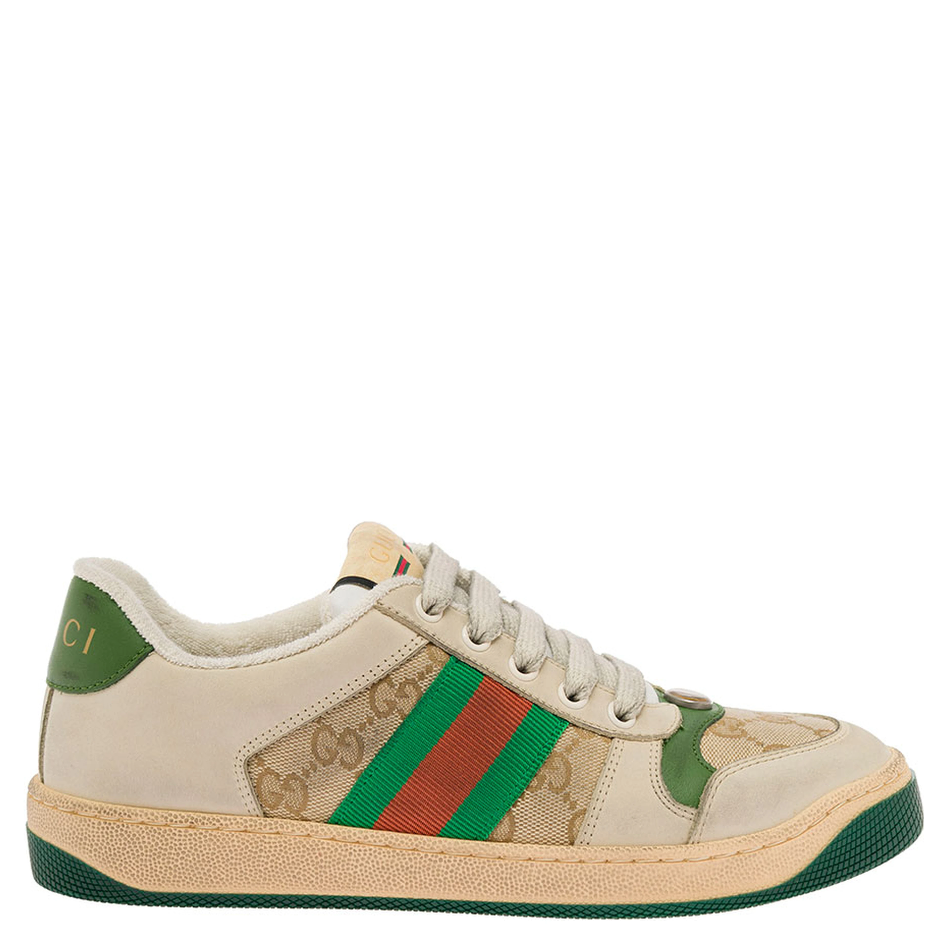 Sneakers Screener Original in Leather color Burro and GG canvas Woman
