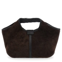 Douce Brown Handbag with Logo Patch on the Front in Suede for Women