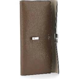 Brown Wallet with T-lock closure in leather for women