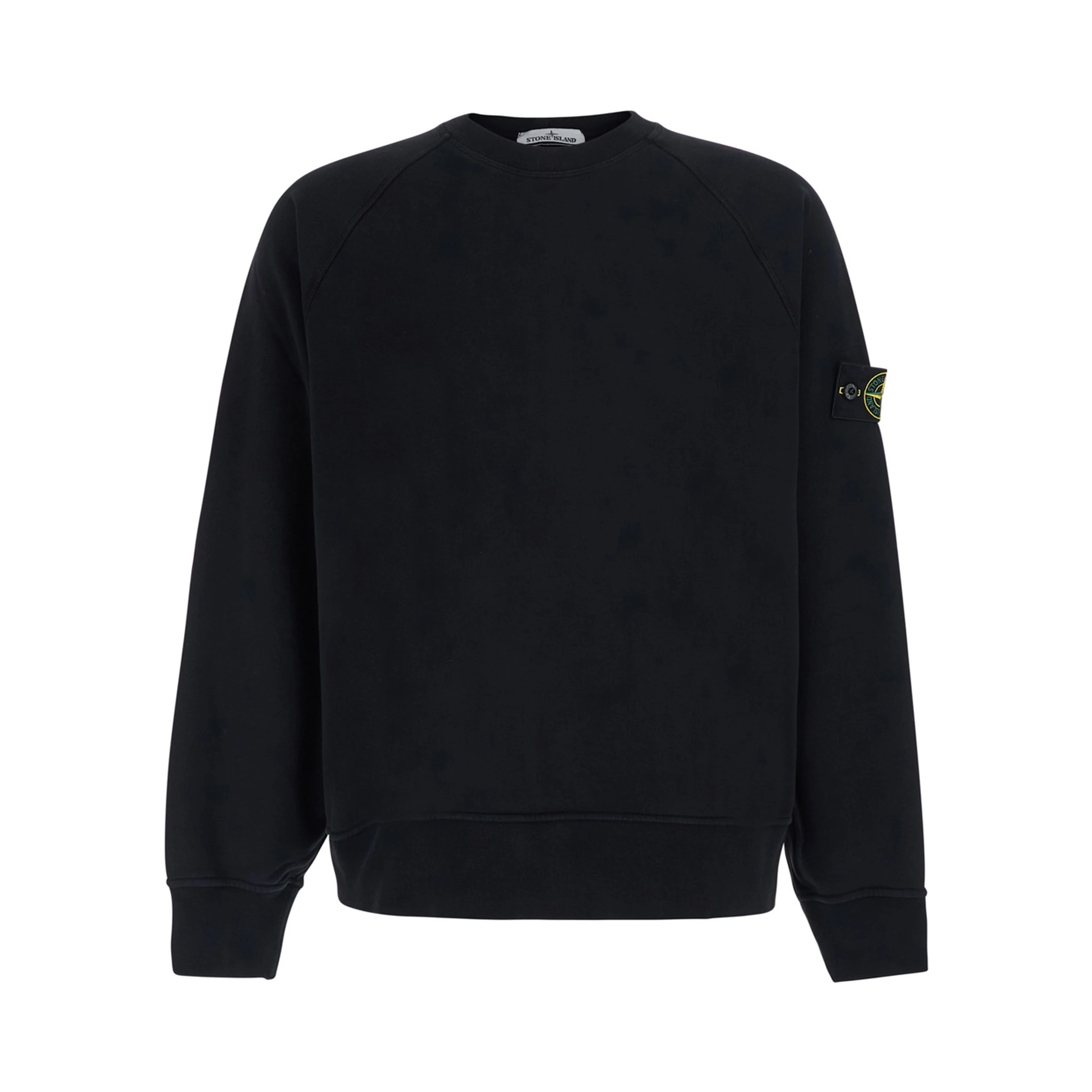 black Crewneck sweatshirt with logo patch on the sleeve in cotton for men