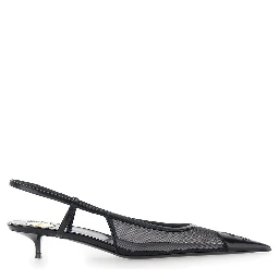 Gaspar Black Pointed Pumps with Elastic Strap in Leather for Women