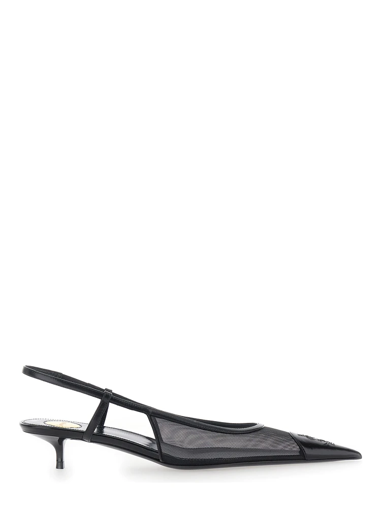 Gaspar Black Pointed Pumps with Elastic Strap in Leather for Women