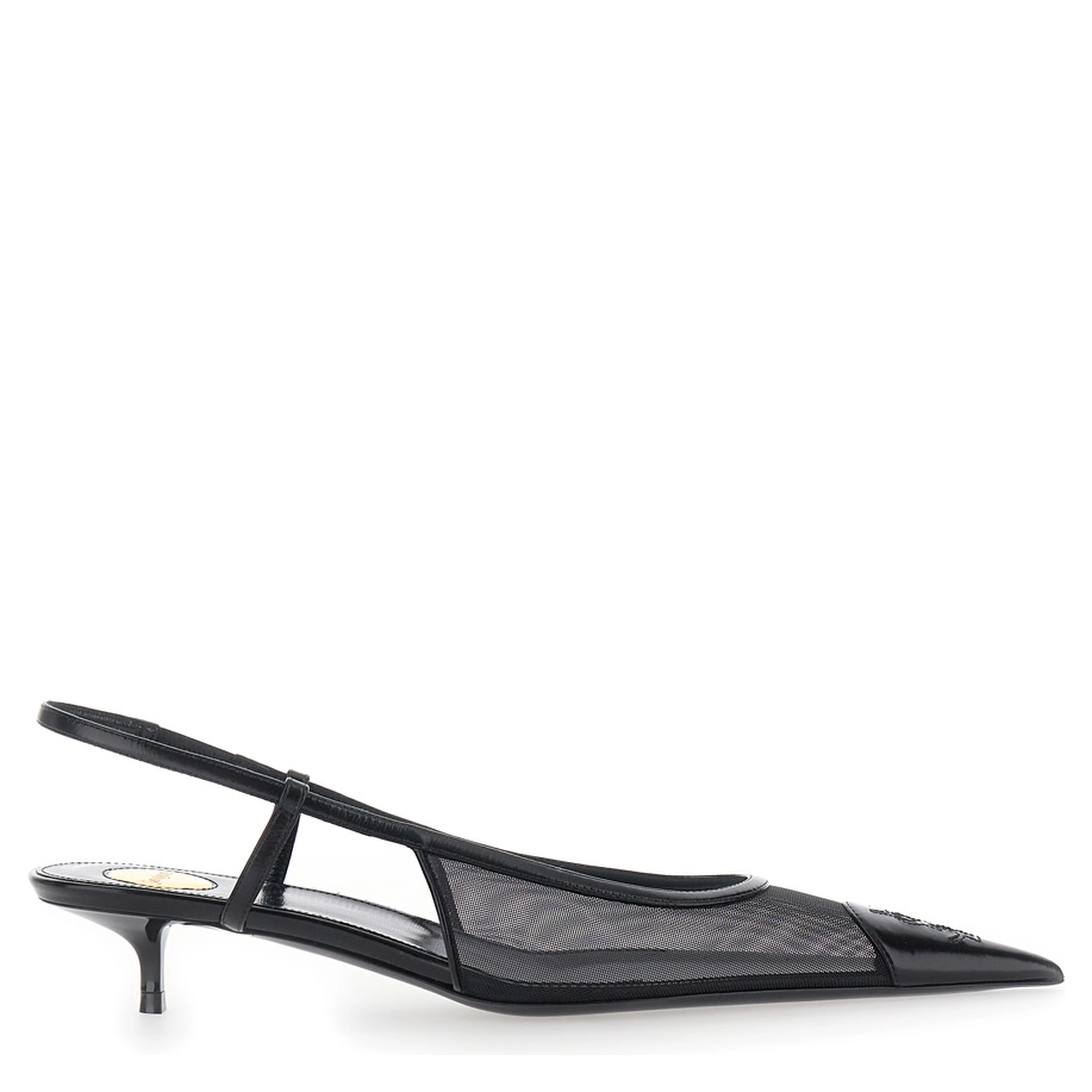 Gaspar Black Pointed Pumps with Elastic Strap in Leather for Women