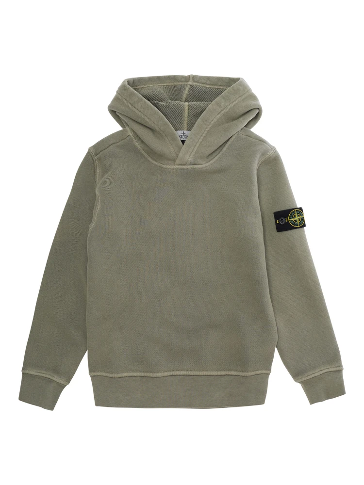 Hoodie sweater with hood and front pocket in beige for boy