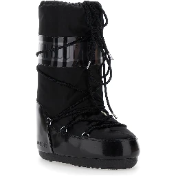 Snow Boots Icon with Maxi Logo Print on the Side in Black Tech Fabric for Women