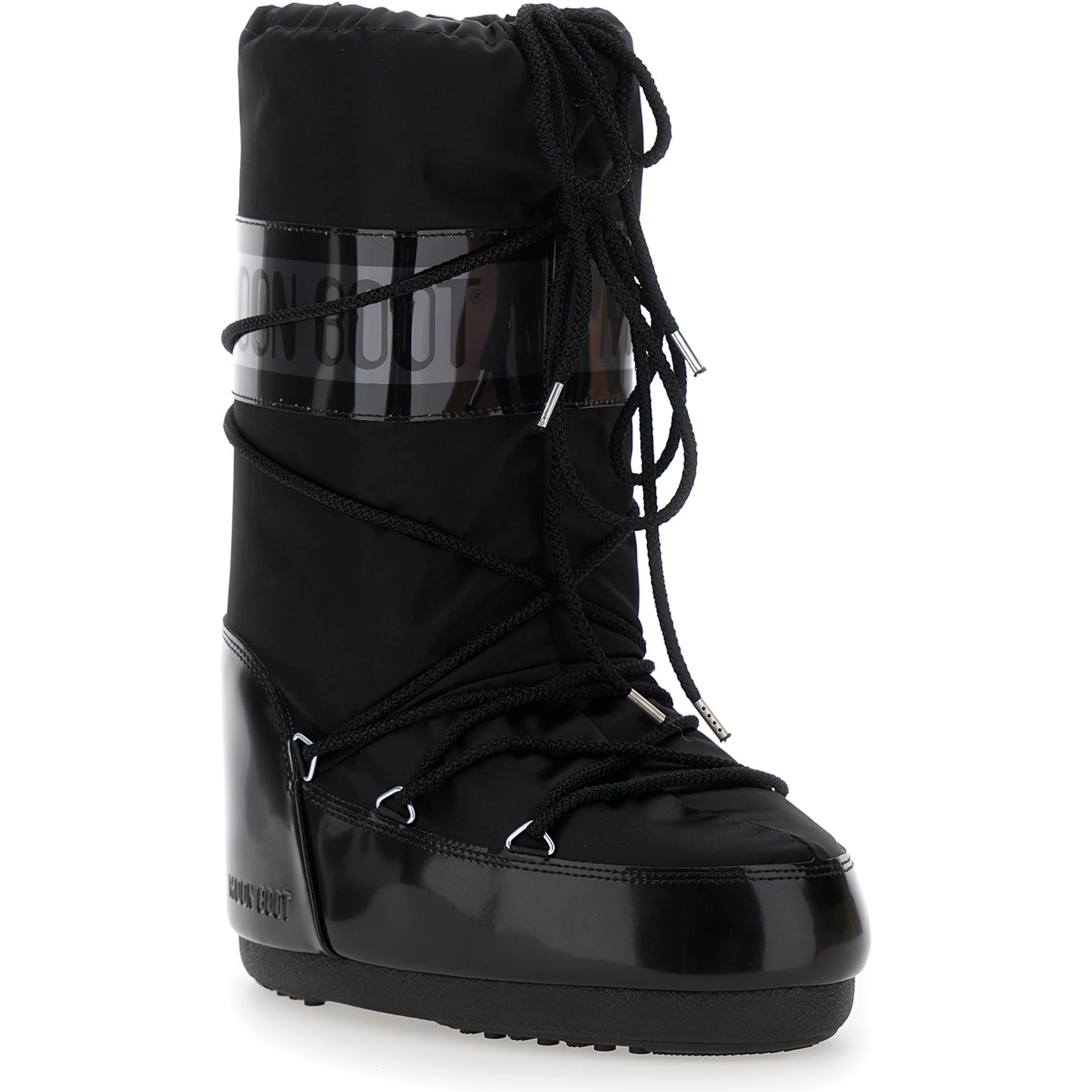 Snow Boots Icon with Maxi Logo Print on the Side in Black Tech Fabric for Women