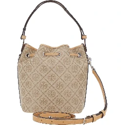 Beige Handbag with Adjustable and Removable Shoulder Strap and All-Over Logo Monogram in  Canvas for Women