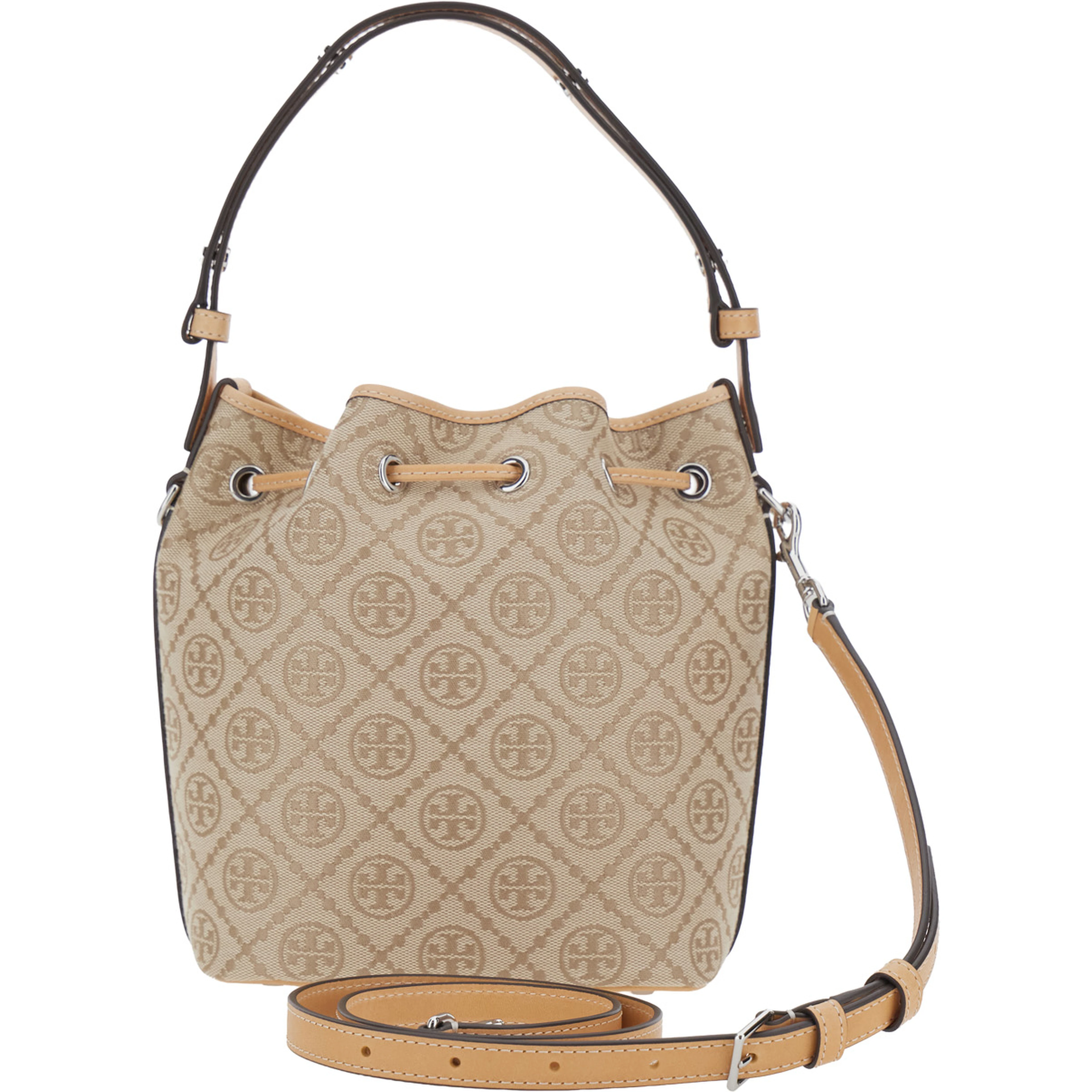 Beige Handbag with Adjustable and Removable Shoulder Strap and All-Over Logo Monogram in  Canvas for Women