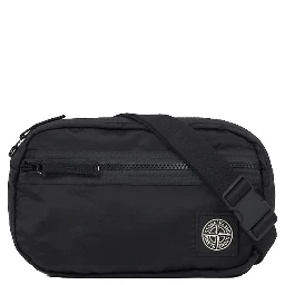 Black Belt Bag with Adjustable Straps and Logo Patch on the Front in Tech Fabric for Men