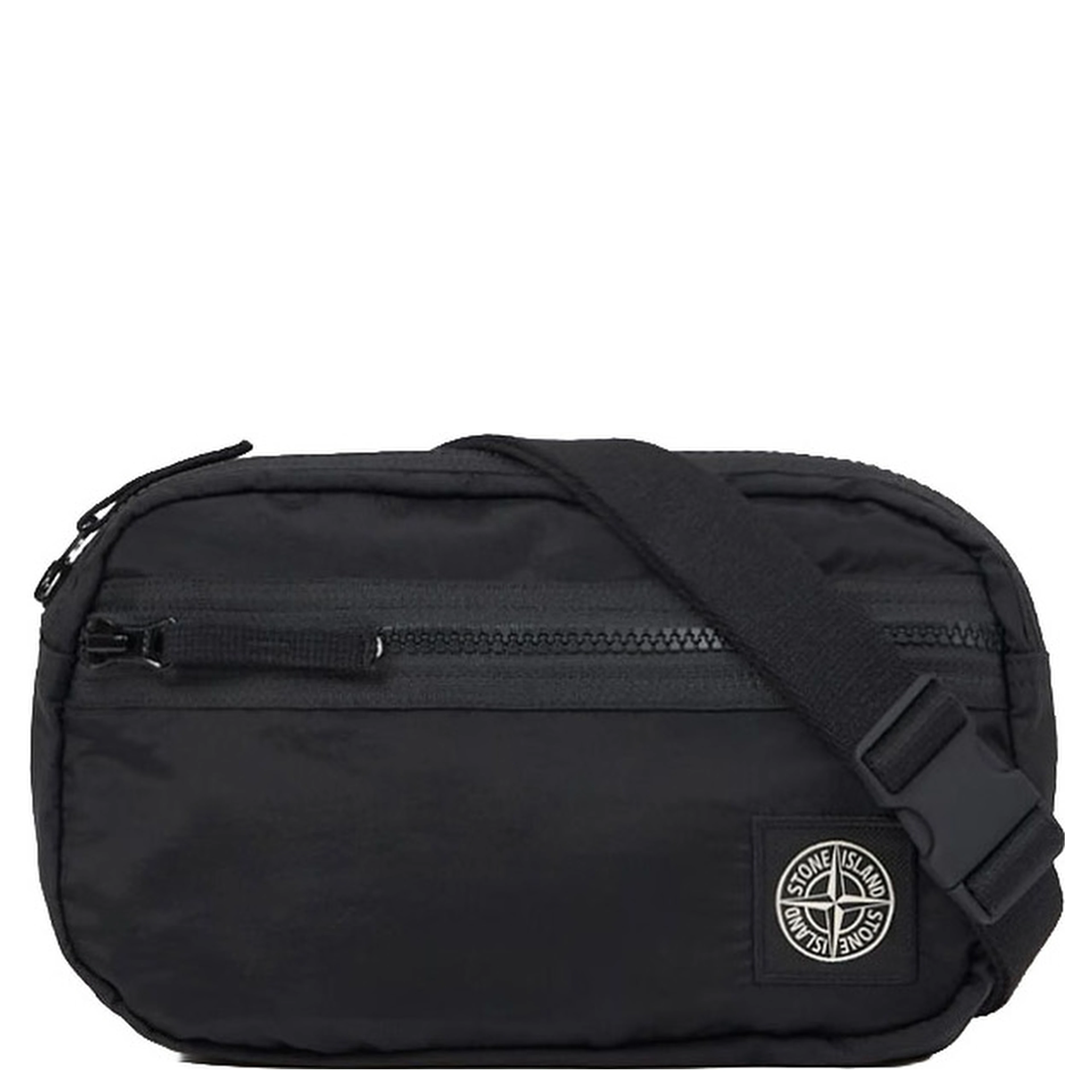 Black Belt Bag with Adjustable Straps and Logo Patch on the Front in Tech Fabric for Men