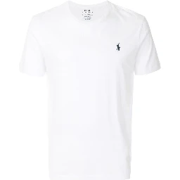 "Custom Slim Fit" White Crewneck T-Shirt with Pony Embroidery on the Front in Cotton Man