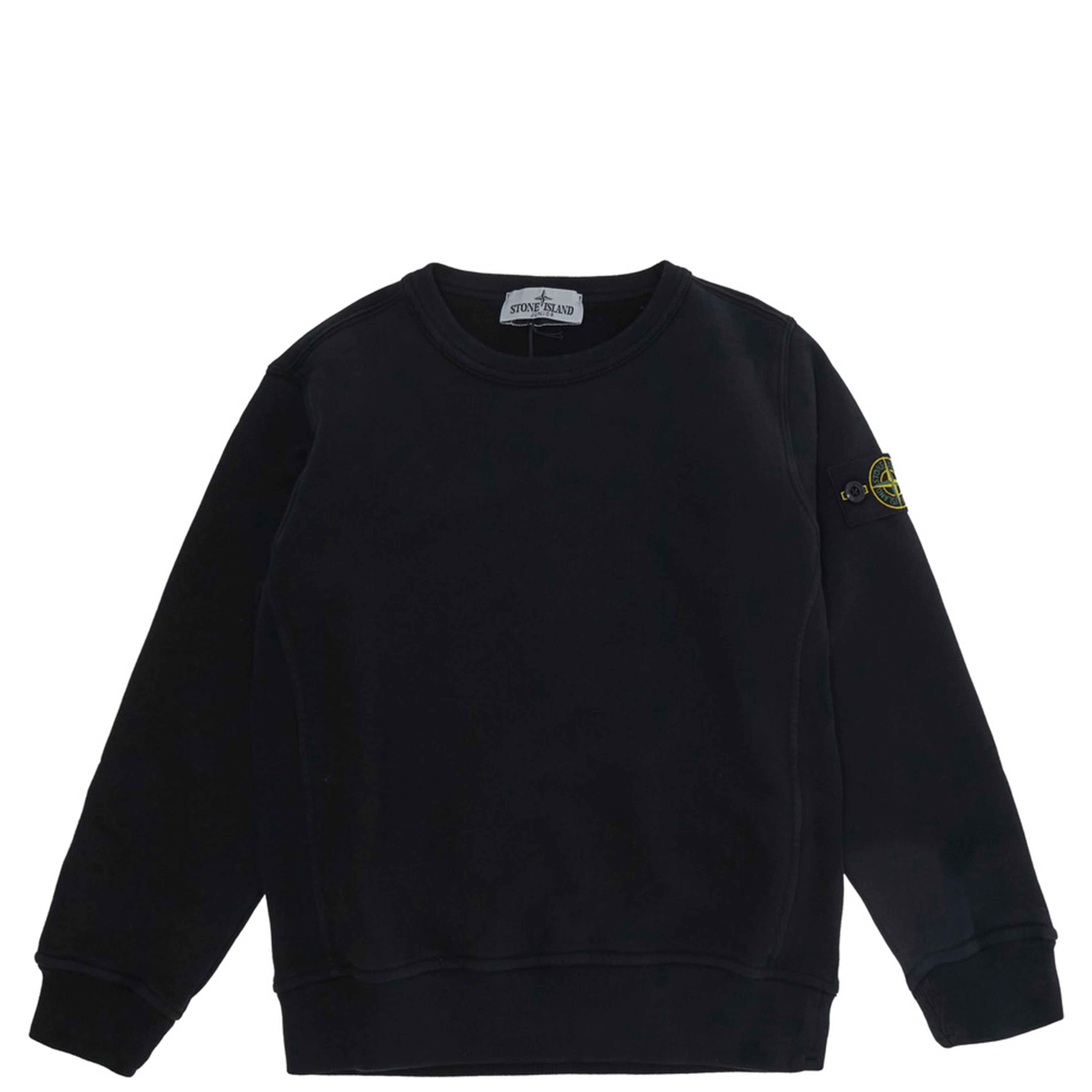 Black Crewneck Sweatshirt with Logo Patch on the Sleeve in Cotton Boy