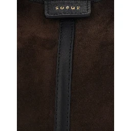 Douce Brown Handbag with Logo Patch on the Front in Suede for Women