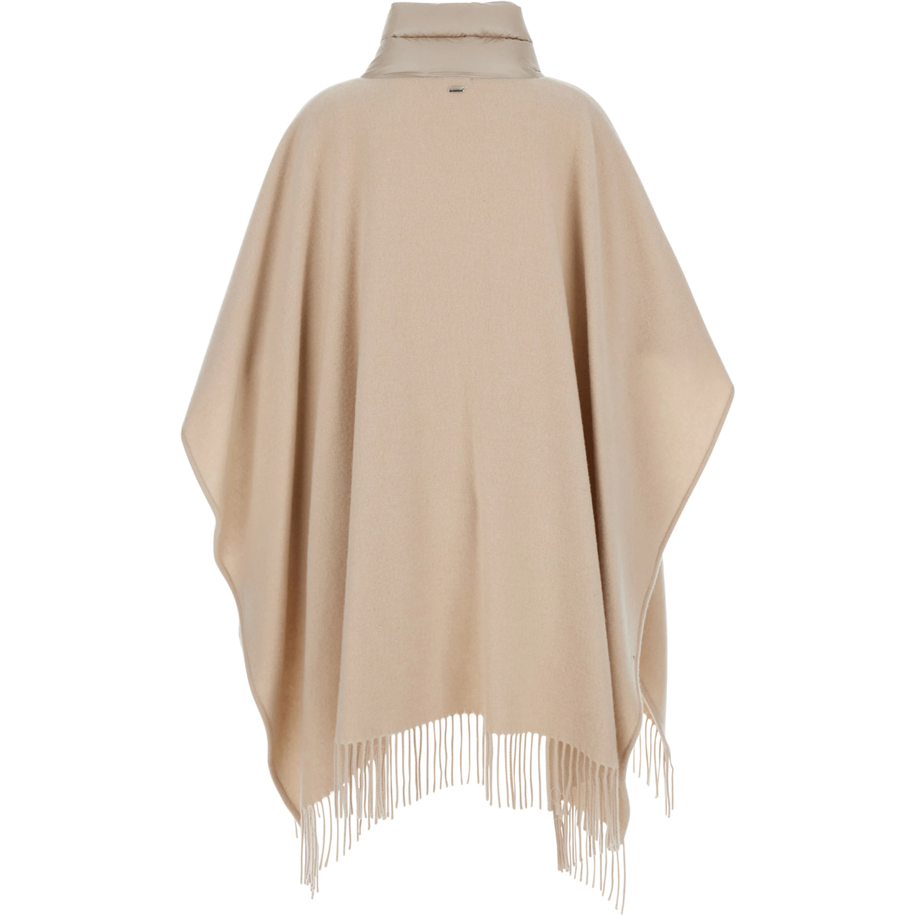 Poncho with high collar and two pockets in wool and nylon beige women