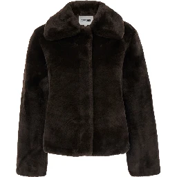 Jacket Elis with Ecoleather collar and long sleeves in 100% Recycled Polyester brown woman