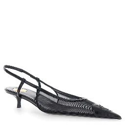 Gaspar Black Pointed Pumps with Elastic Strap in Leather for Women