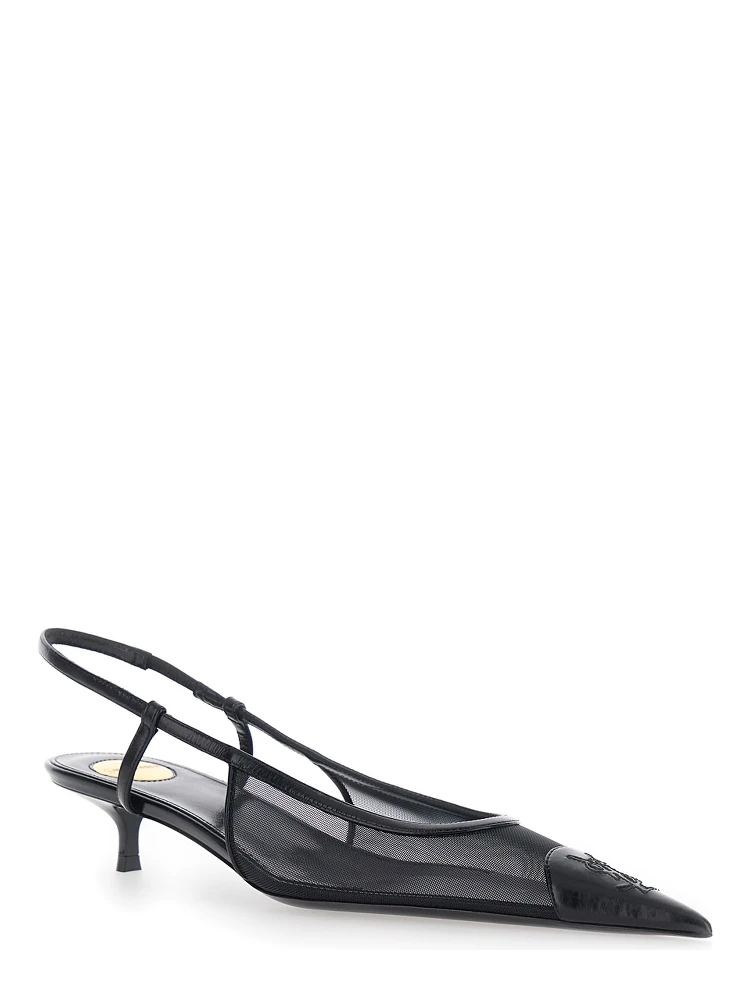 Gaspar Black Pointed Pumps with Elastic Strap in Leather for Women alternative