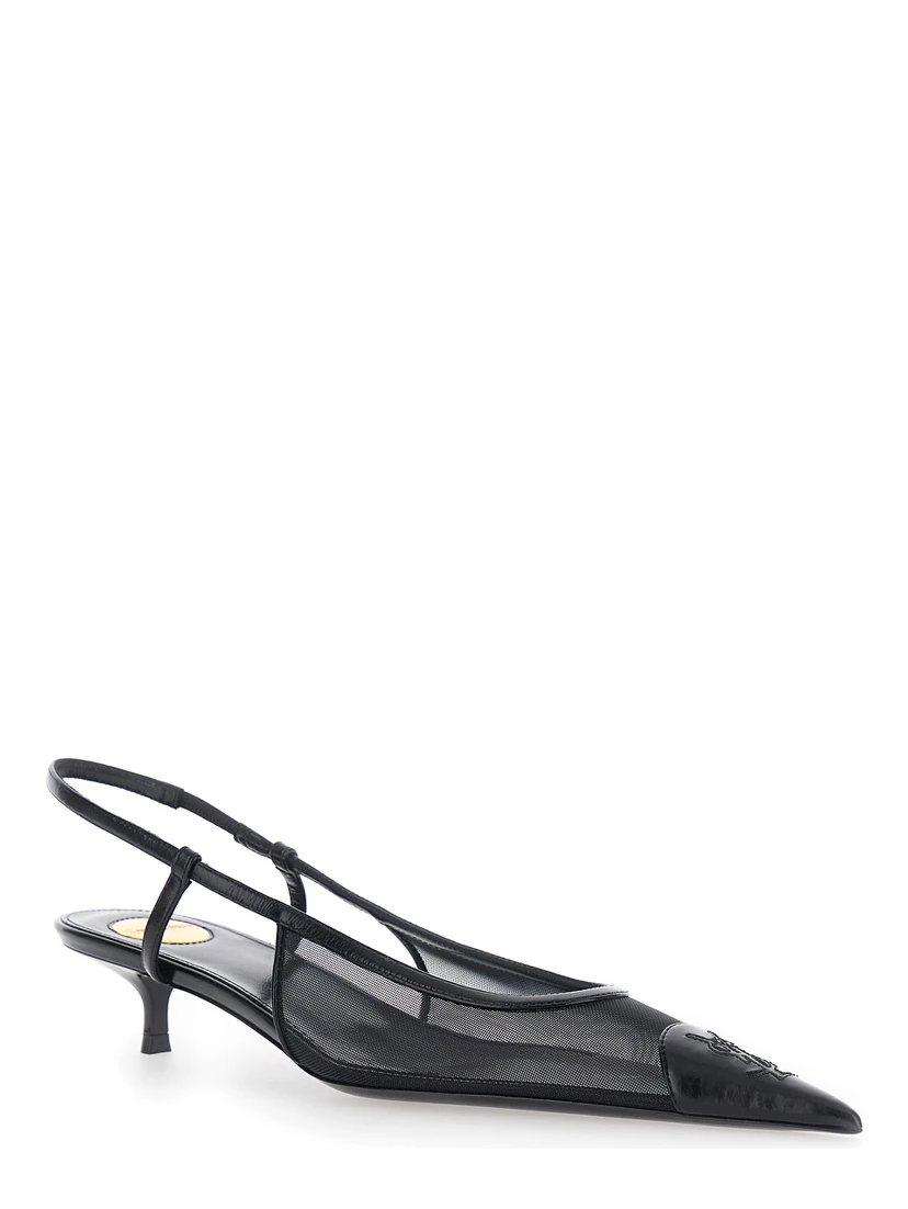 Gaspar Black Pointed Pumps with Elastic Strap in Leather for Women