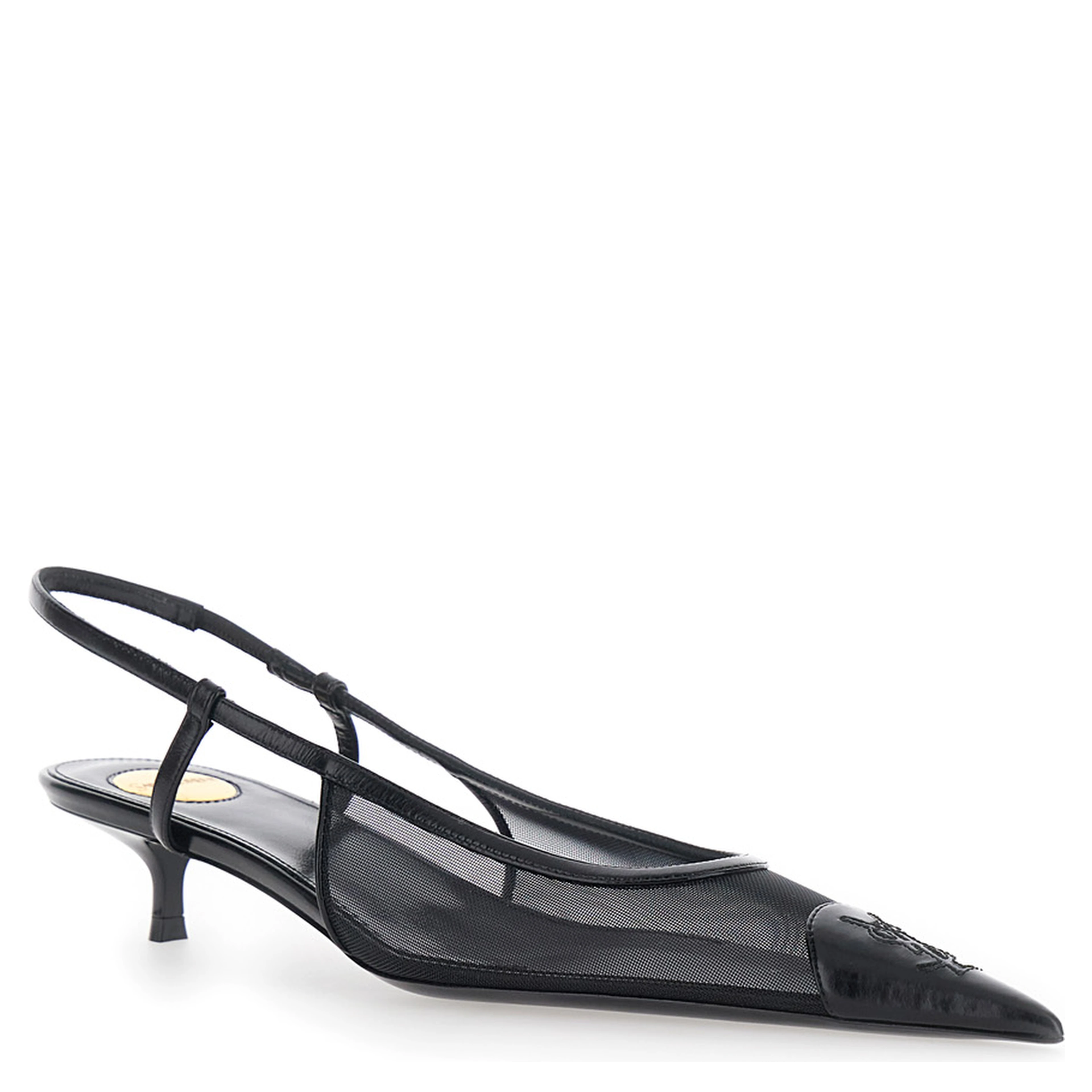 Gaspar Black Pointed Pumps with Elastic Strap in Leather for Women