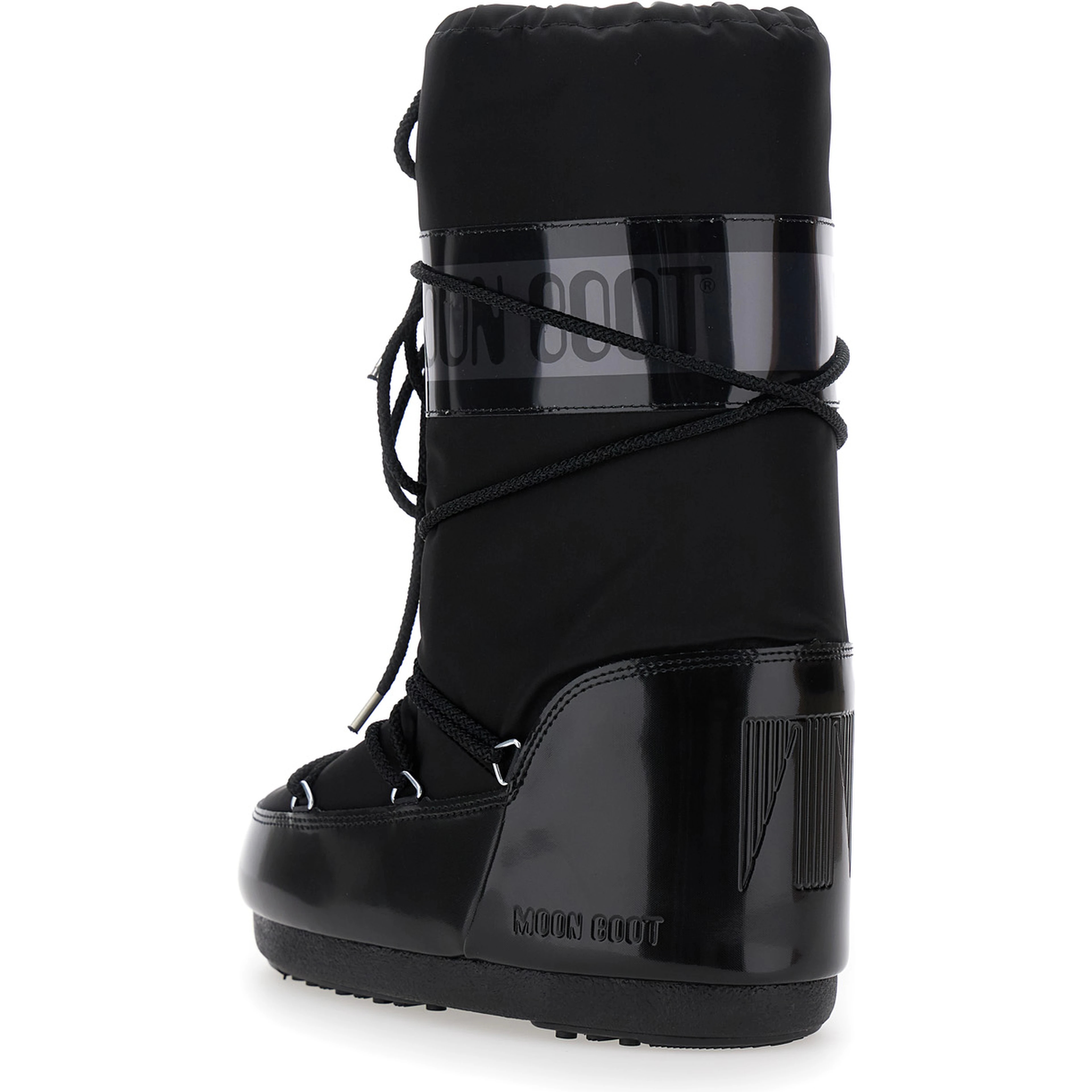 Snow Boots Icon with Maxi Logo Print on the Side in Black Tech Fabric for Women