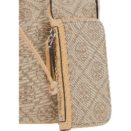 Beige Handbag with Adjustable and Removable Shoulder Strap and All-Over Logo Monogram in  Canvas for Women