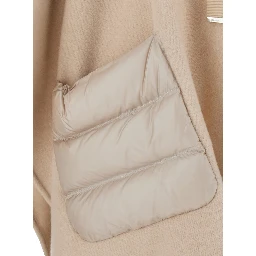 Poncho with high collar and two pockets in wool and nylon beige women