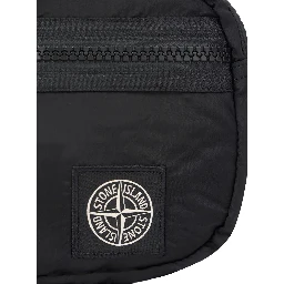 Black Belt Bag with Adjustable Straps and Logo Patch on the Front in Tech Fabric for Men