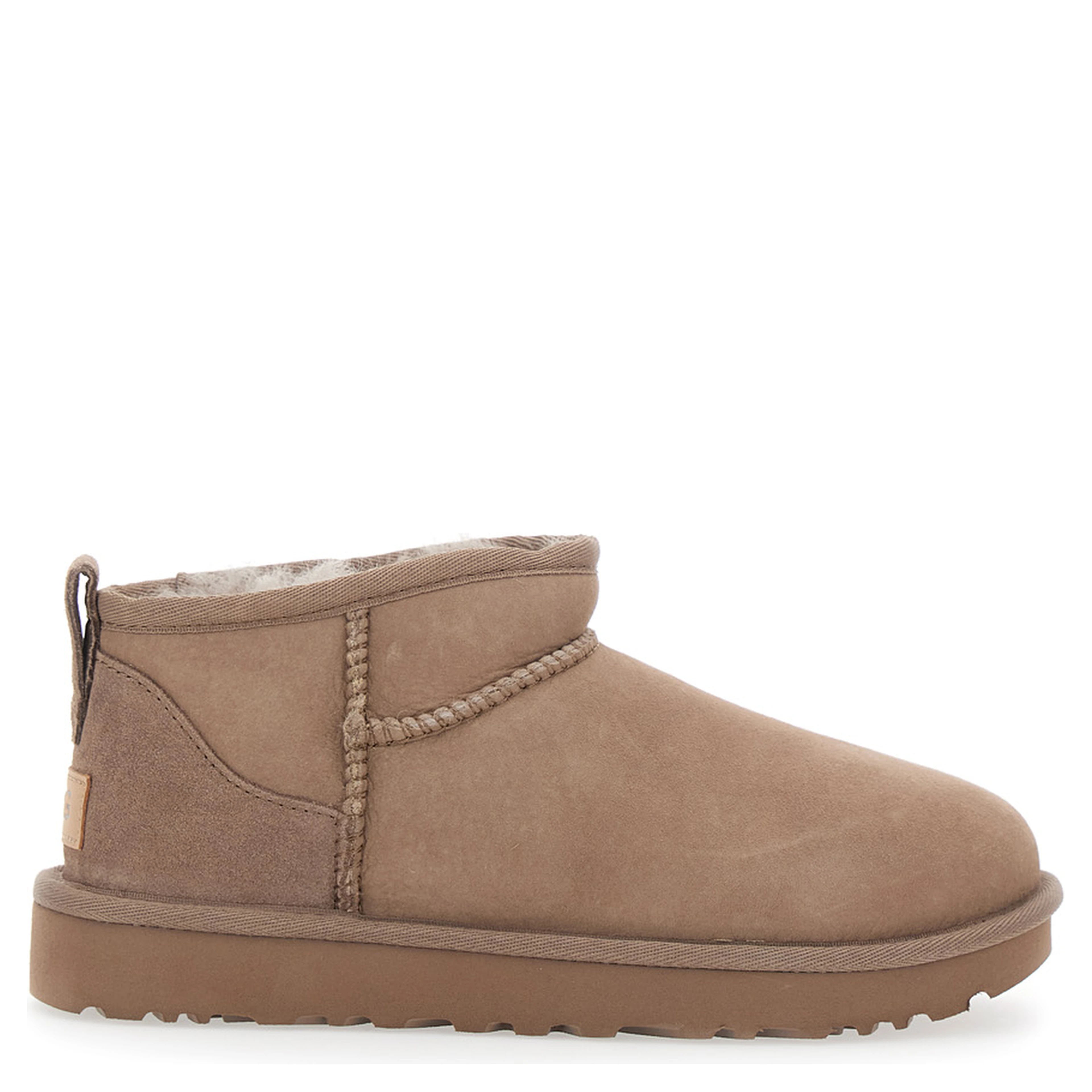 Ultra Mini Ankle Boots with Logo on the Back in Beige Suede for Women