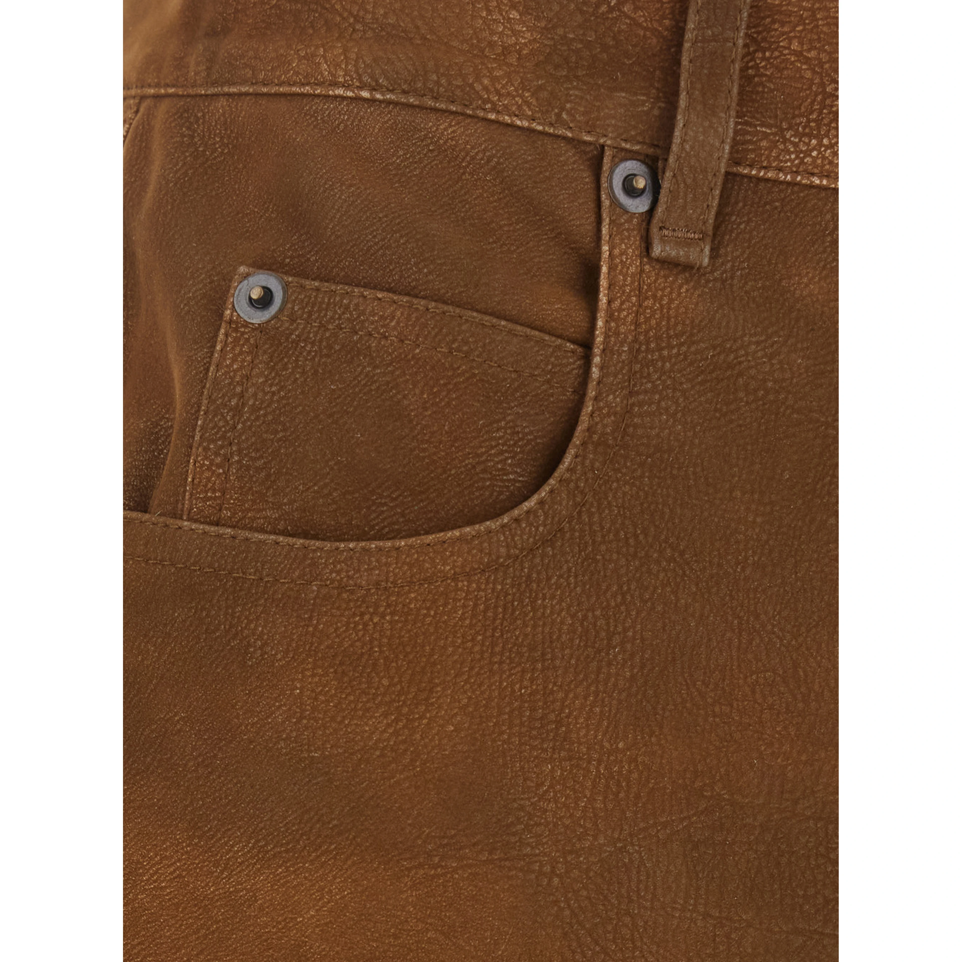 BISANE brown skirt with logo patch on the back in leather-effect fabric for women
