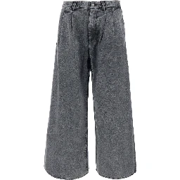 Unisex pleated jeans in black cotton