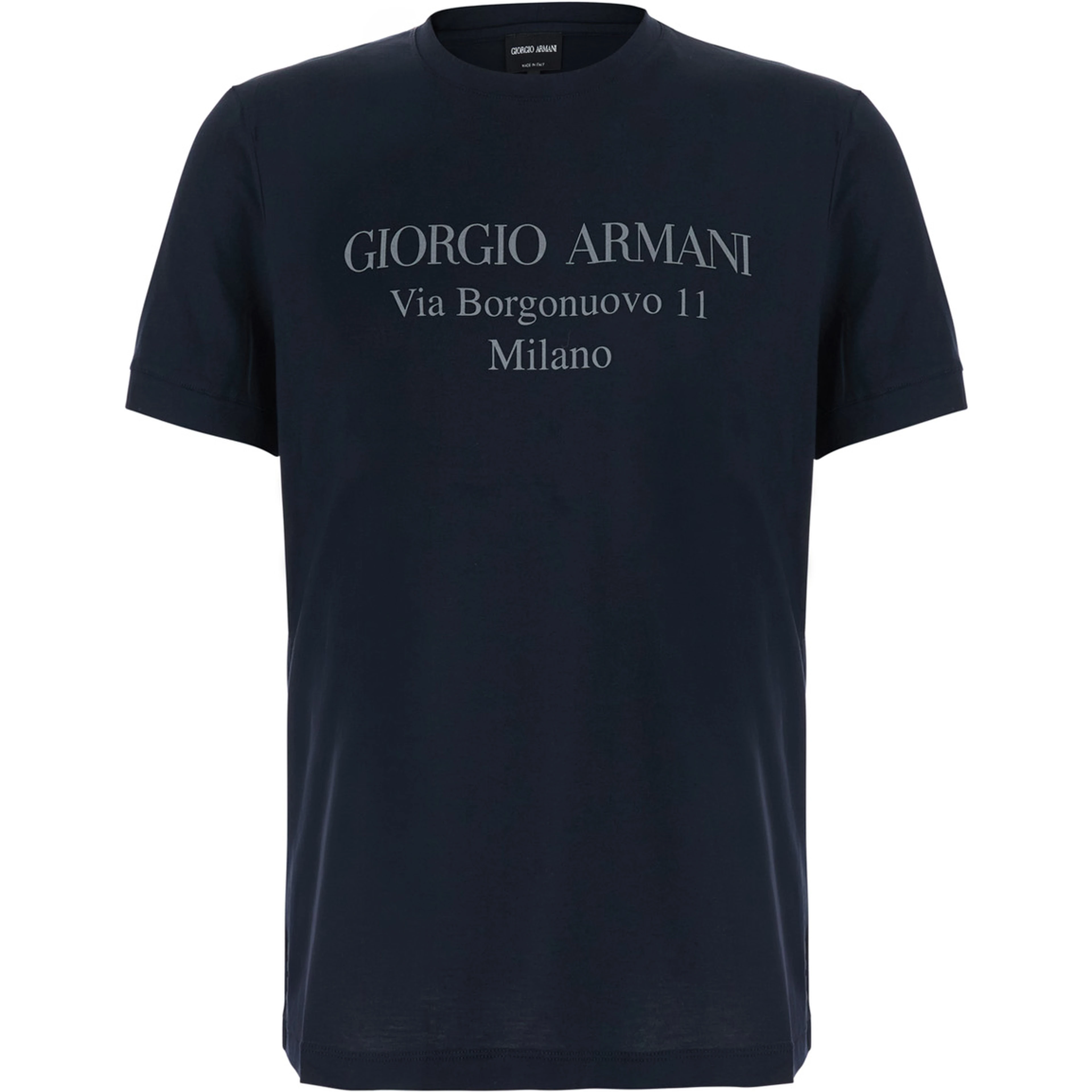 Blue Crew neck T-shirt with address print in cotton for men
