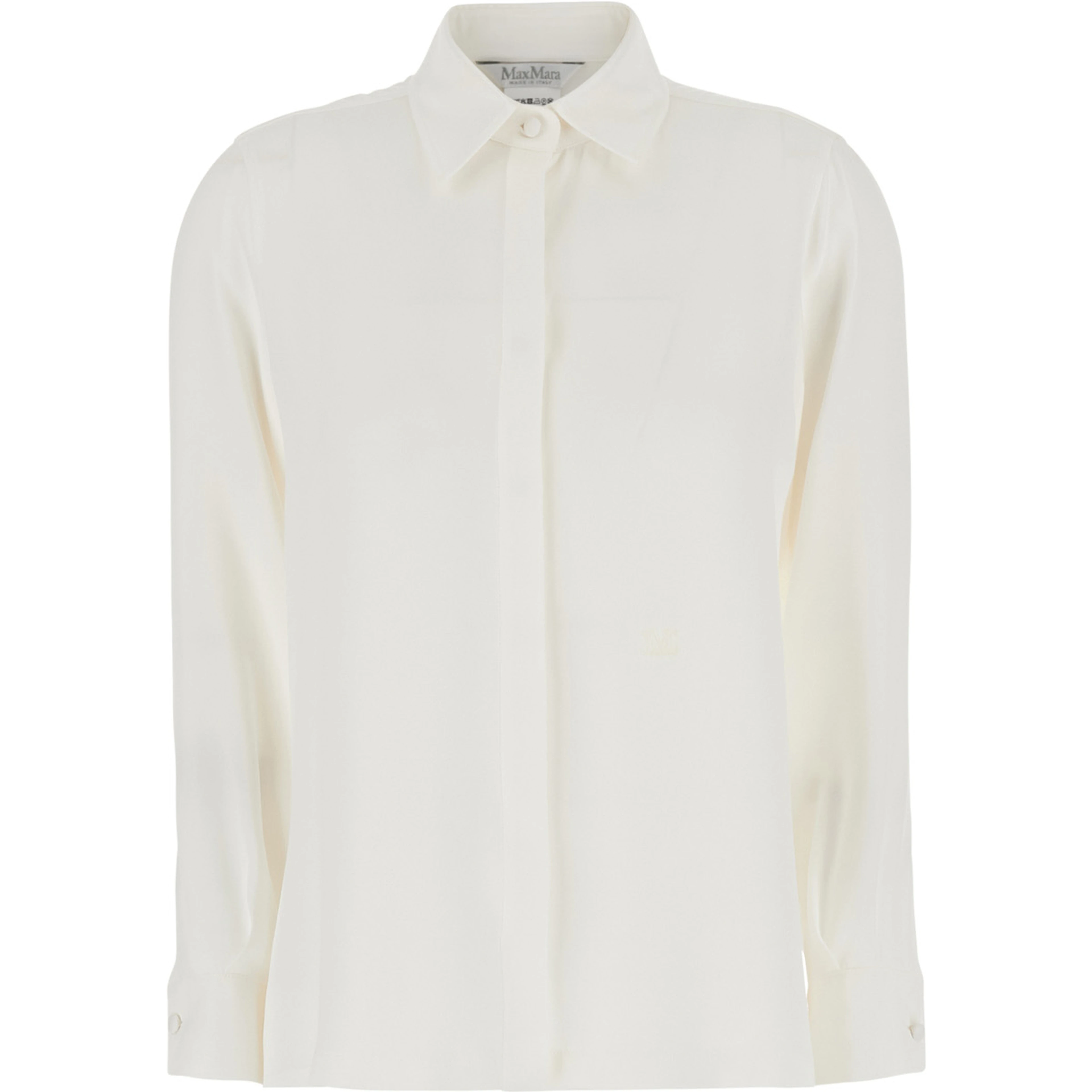 Geranio White Shirt with Classic Collar and Logo Embroidery on the Front in Silk for Women