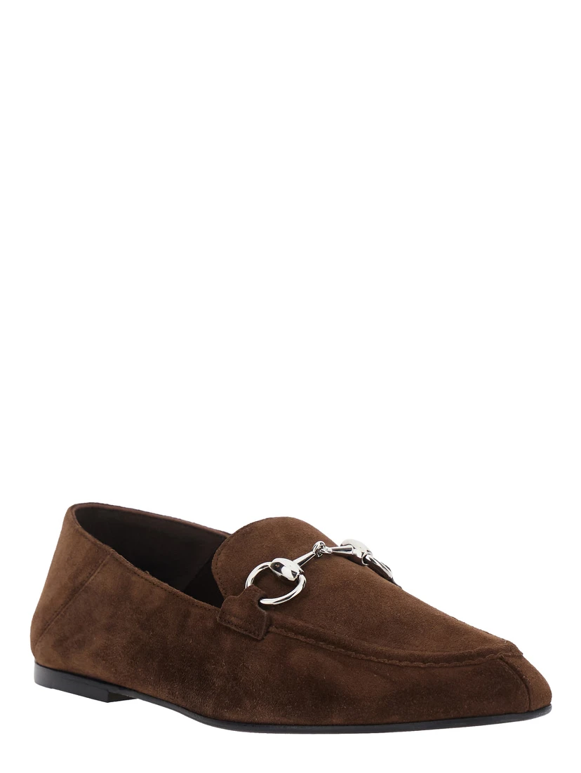 Pierre Brown loafers with front Horsebit plaque in suede for women