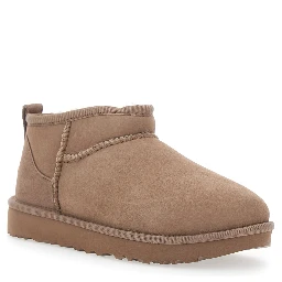 Ultra Mini Ankle Boots with Logo on the Back in Beige Suede for Women
